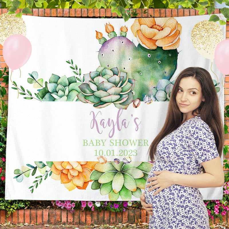 Lofaris Personalized Cactus Succulent Baby Shower Backdrop