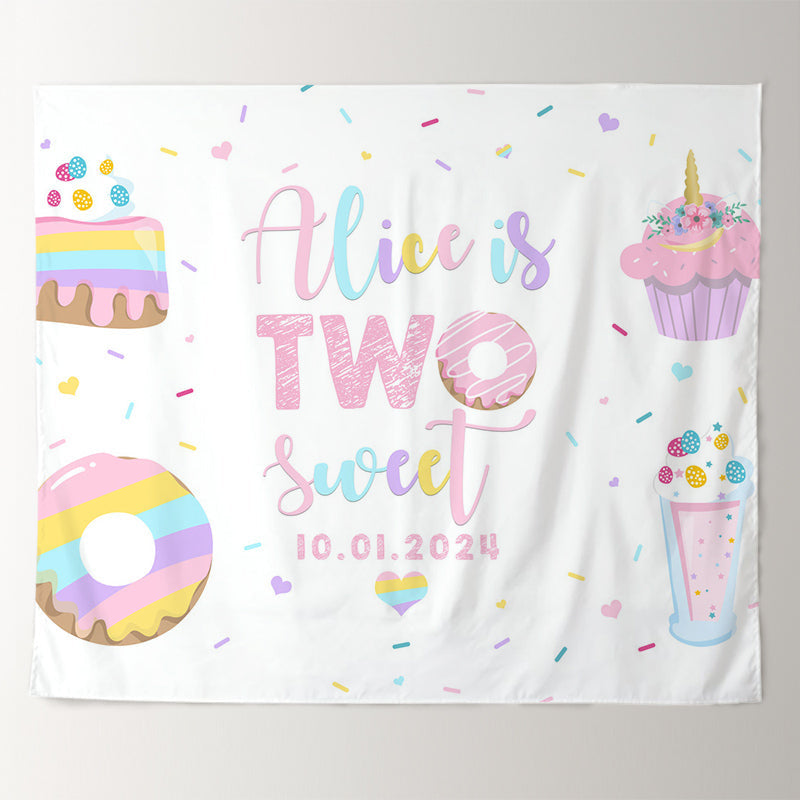 Lofaris Personalized Cake Donut White 2rd Birthday Backdrop