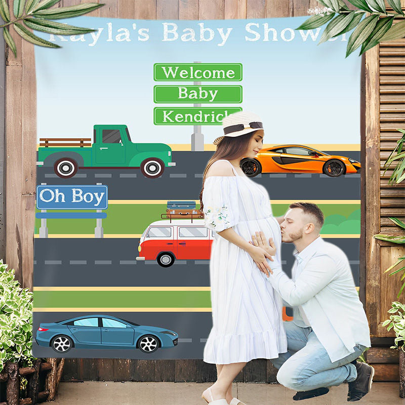 Lofaris Personalized Car Truck Roads Baby Shower Backdrop