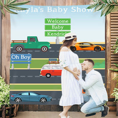 Lofaris Personalized Car Truck Roads Baby Shower Backdrop