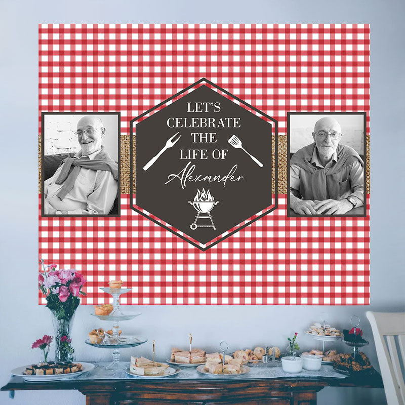 Lofaris Personalized Celebration of Life Red Plaid Backdrop