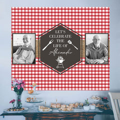 Lofaris Personalized Celebration of Life Red Plaid Backdrop