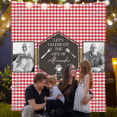 Lofaris Personalized Celebration of Life Red Plaid Backdrop
