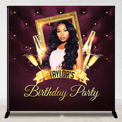 Lofaris Personalized Champagne Wine Red Photo Birthday Backdrop