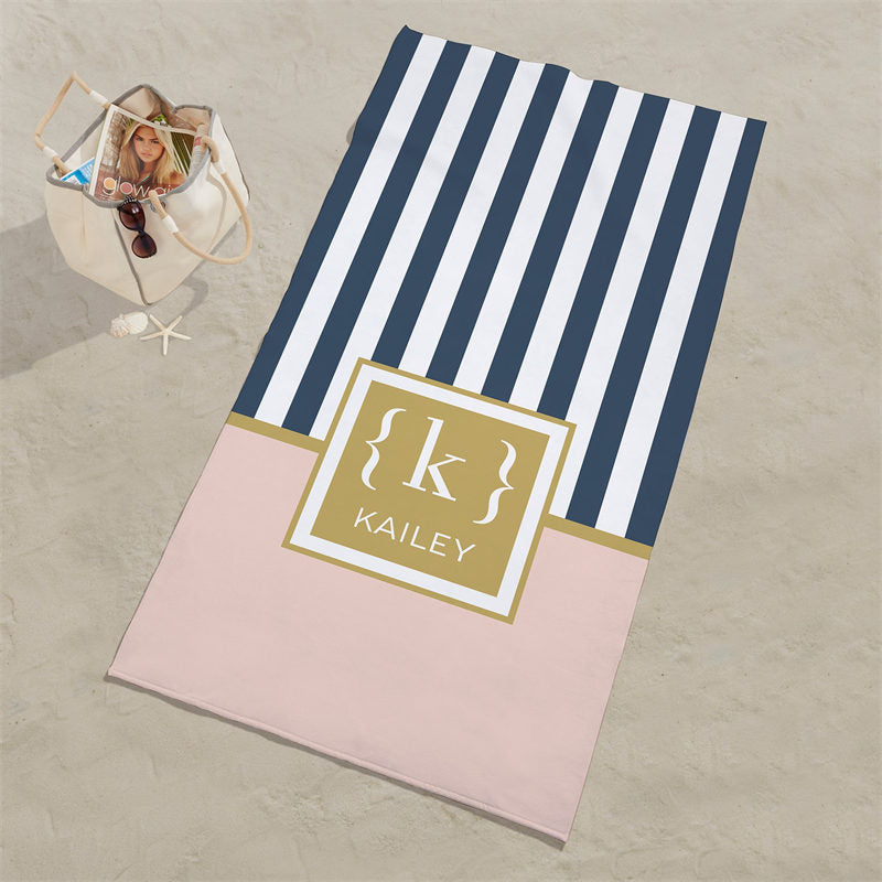 Lofaris Personalized Classy Monogram Stripes Beach Towel