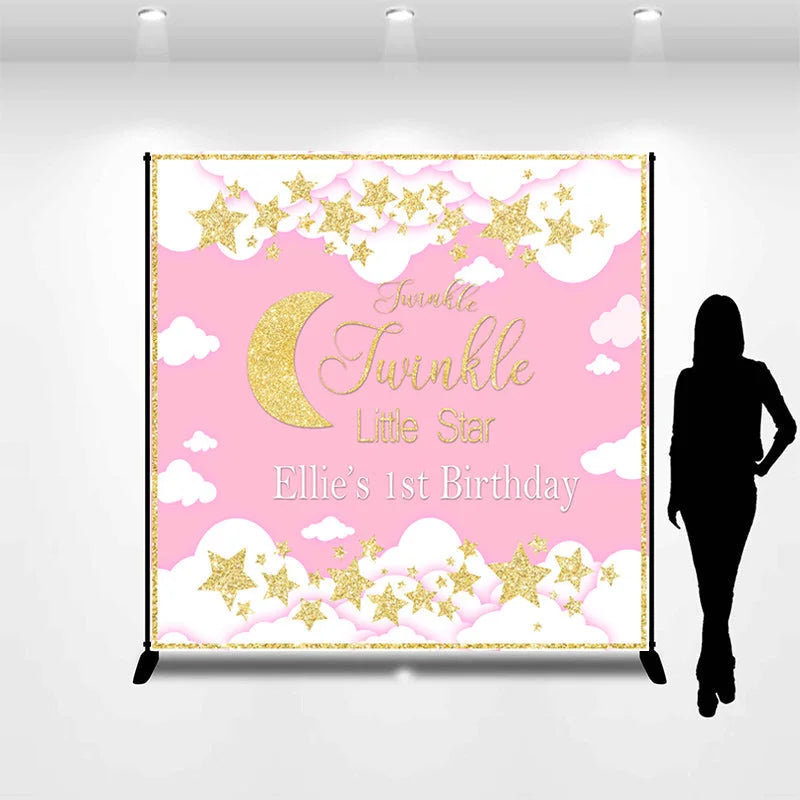Lofaris Personalized Cloud Pink Sky 1st Birthday Backdrop