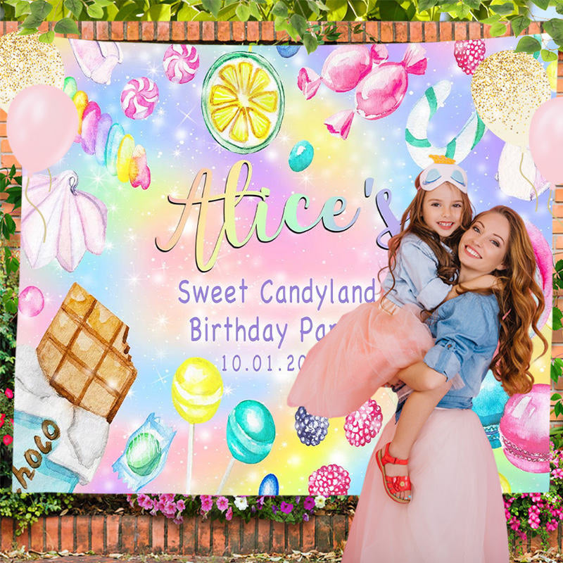 Lofaris Personalized Colored Sweet Candy Birthday Backdrop