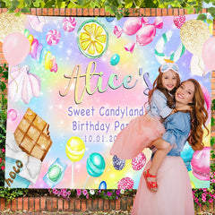 Lofaris Personalized Colored Sweet Candy Birthday Backdrop