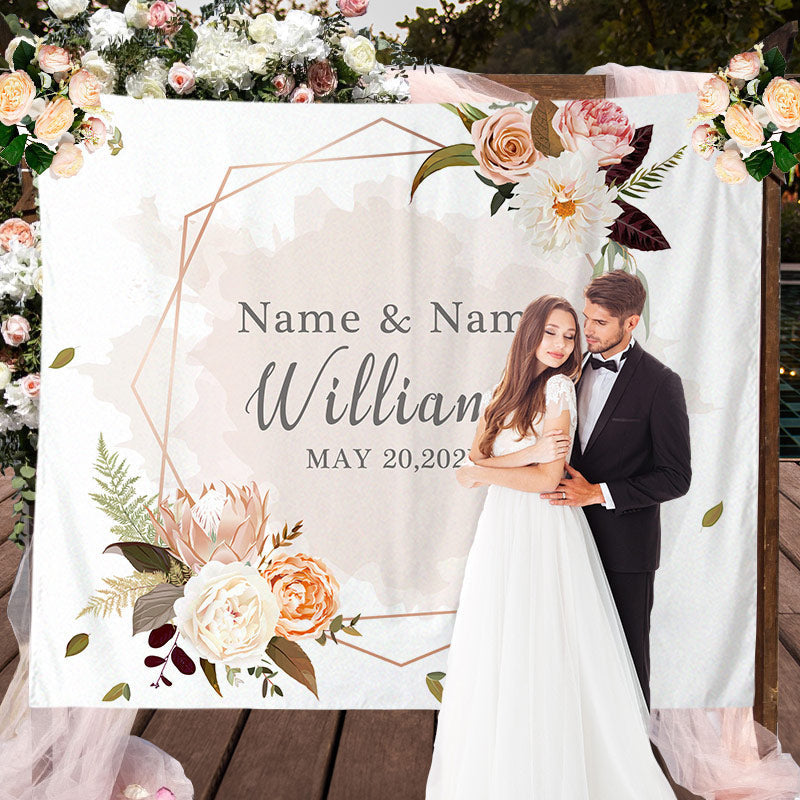 Lofaris Personalized Couples Name Fall Flower Photo Wedding Backdrop