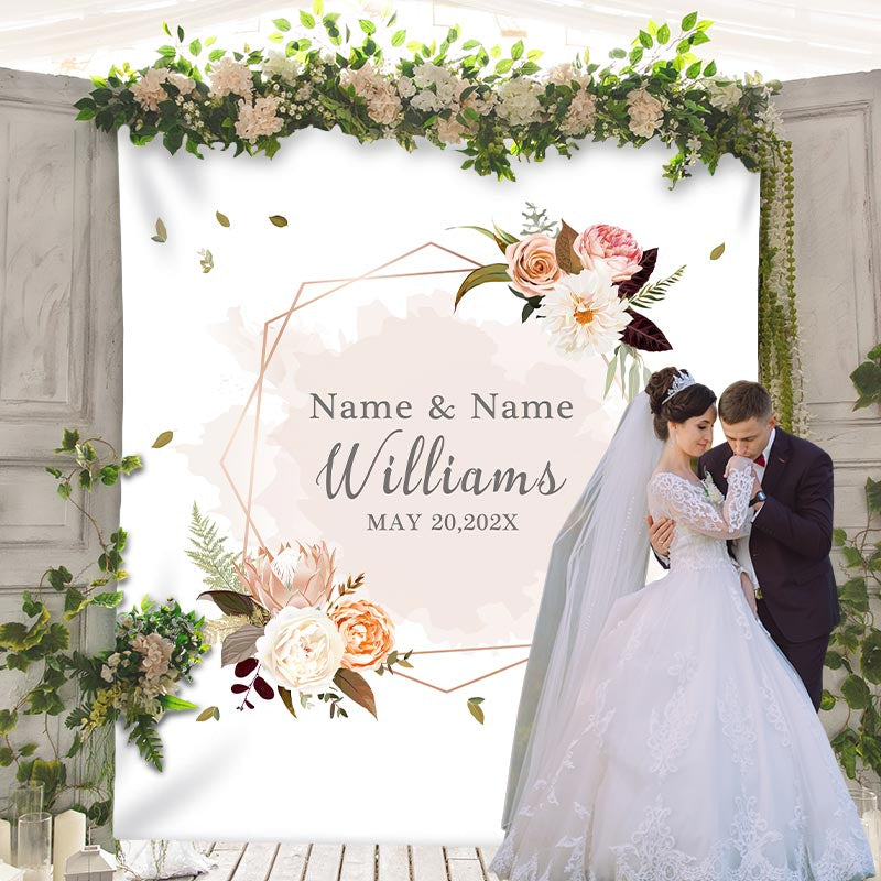 Lofaris Personalized Couples Name Fall Flower Photo Wedding Backdrop