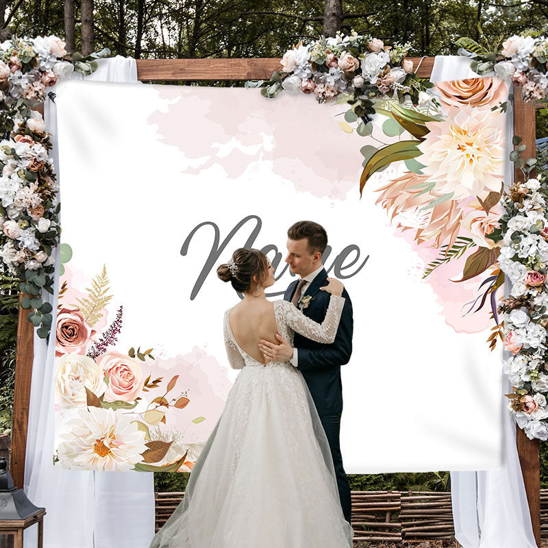 Lofaris Personalized Couples Name Fall Flower Wedding Backdrop