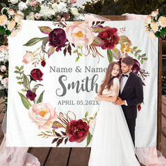 Lofaris Personalized Couples Name Flower Autumn Wedding Backdrop
