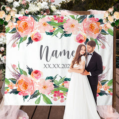 Lofaris Personalized Couples Name Flower Wedding Backdrop