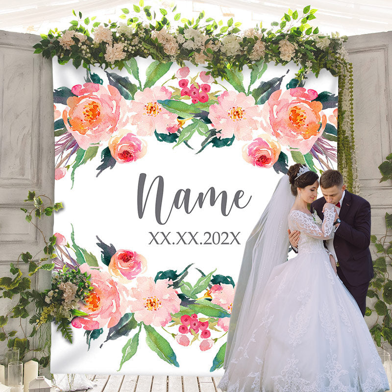 Lofaris Personalized Couples Name Flower Wedding Backdrop