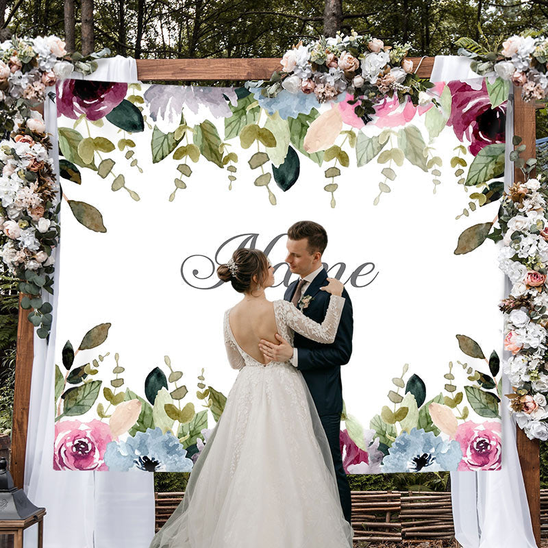 Lofaris Personalized Couples Name Flower Wedding Backdrop