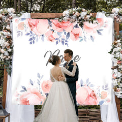 Lofaris Personalized Couples Name Pink Flower Wedding Backdrop