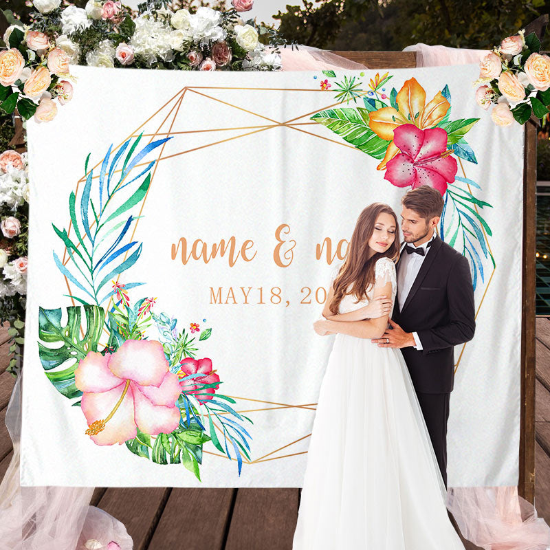 Lofaris Personalized Couples Name Tropical Wedding Backdrop