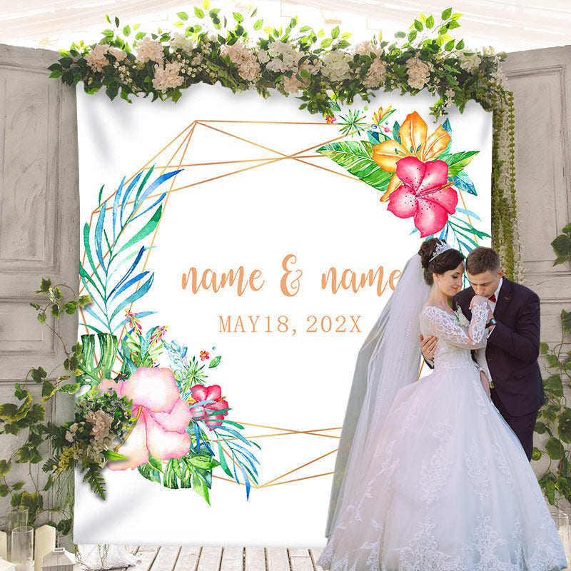 Lofaris Personalized Couples Name Tropical Wedding Backdrop