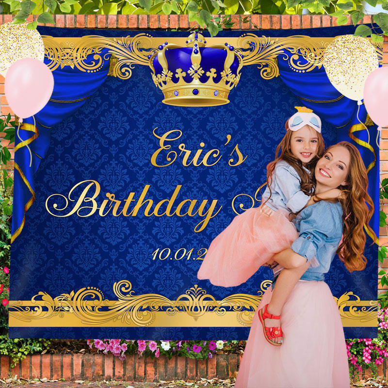 Lofaris Personalized Crown Royal Blue Text Birthday Backdrop