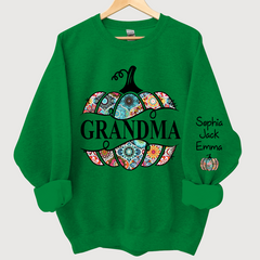 Lofaris Personalized Cut Pumpkin With Grandkid Trend autumn Sweatshirt