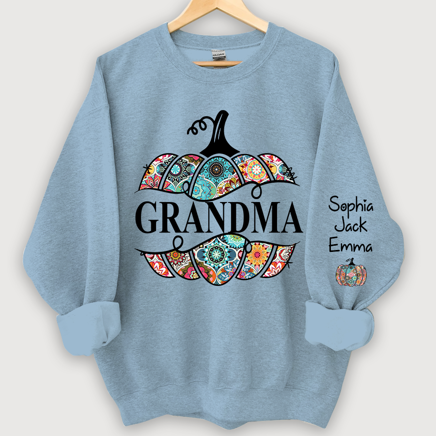 Lofaris Personalized Cut Pumpkin With Grandkid Trend autumn Sweatshirt