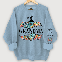 Lofaris Personalized Cut Pumpkin With Grandkid Trend autumn Sweatshirt