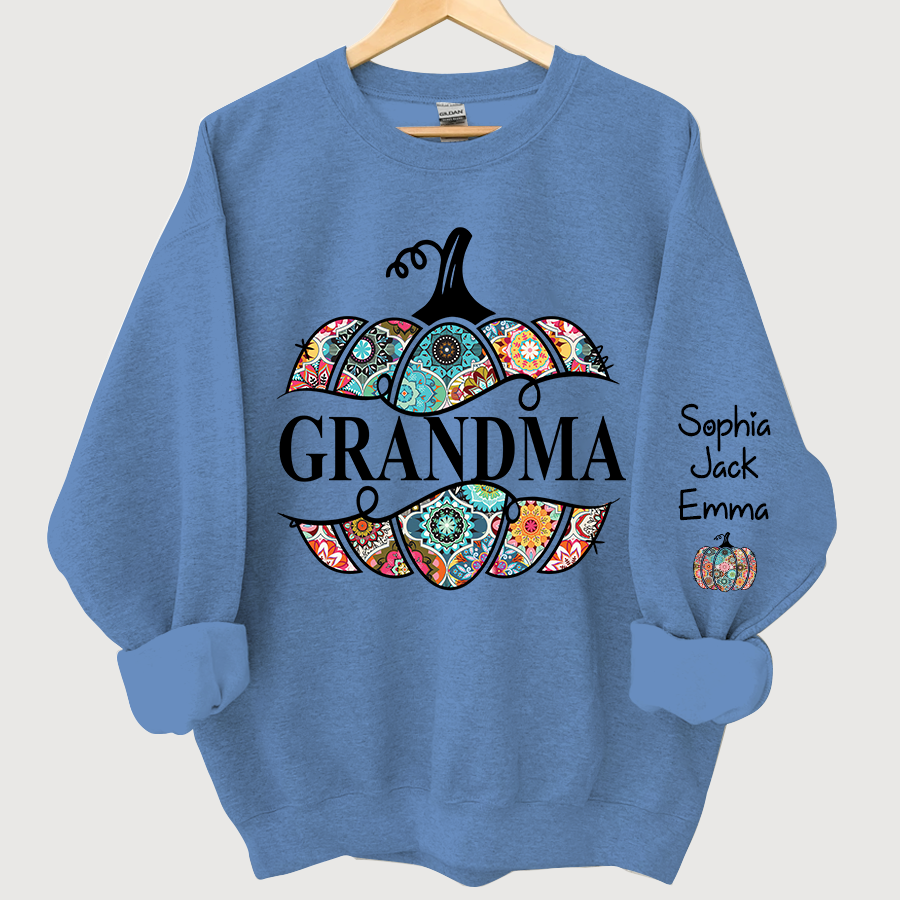 Lofaris Personalized Cut Pumpkin With Grandkid Trend autumn Sweatshirt