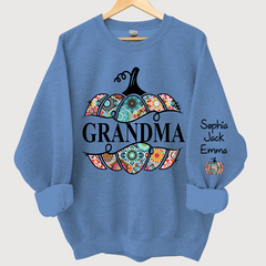 Lofaris Personalized Cut Pumpkin With Grandkid Trend autumn Sweatshirt