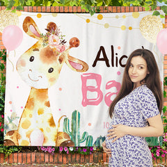 Lofaris Personalized Cute Giraffe Cacti Baby Shower Backdrop