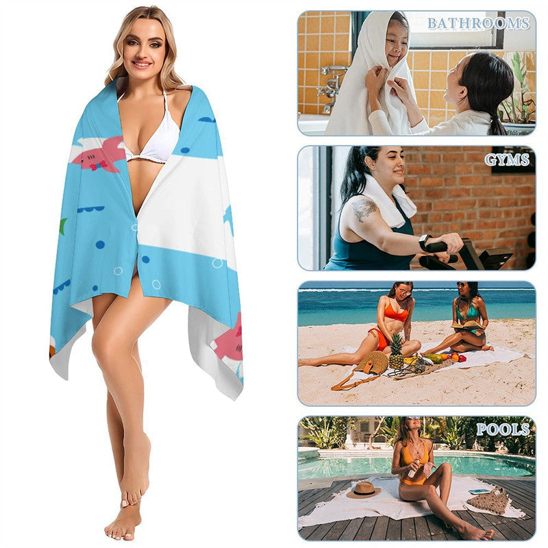 Lofaris Personalized Cute Undersea Sharks Name Beach Towel