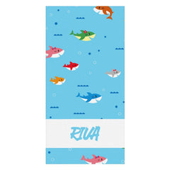 Lofaris Personalized Cute Undersea Sharks Name Beach Towel