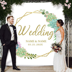 Lofaris Personalized Cyan Floral Gold Circle Wedding Backdrop