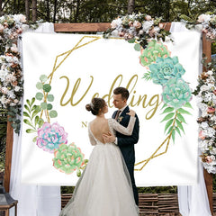 Lofaris Personalized Cyan Floral Gold Circle Wedding Backdrop