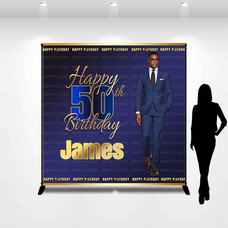 Lofaris Personalized Dark Blue 50th Photo Birthday Backdrop