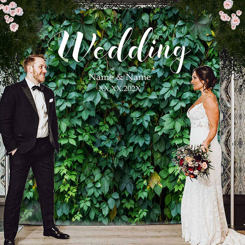 Lofaris Personalized Dark Green Wedding Backdrop
