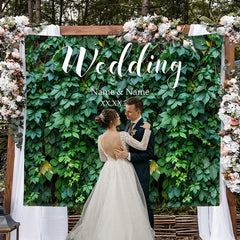 Lofaris Personalized Dark Green Wedding Backdrop