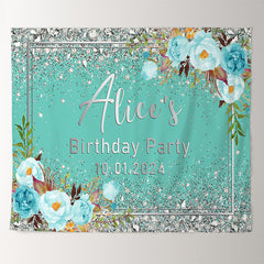 Lofaris Personalized Diamond Green Floral Birthday Backdrop