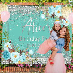 Lofaris Personalized Diamond Green Floral Birthday Backdrop