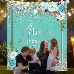 Lofaris Personalized Diamond Green Floral Birthday Backdrop