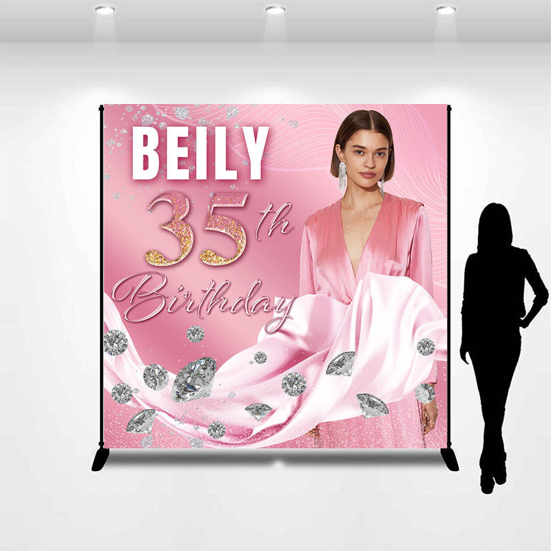 Lofaris Personalized Diamonds Pink Texture Birthday Backdrop