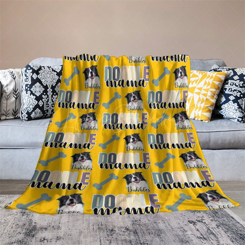 Lofaris Personalized Dog Photo Bones Doodle Mama Blanket