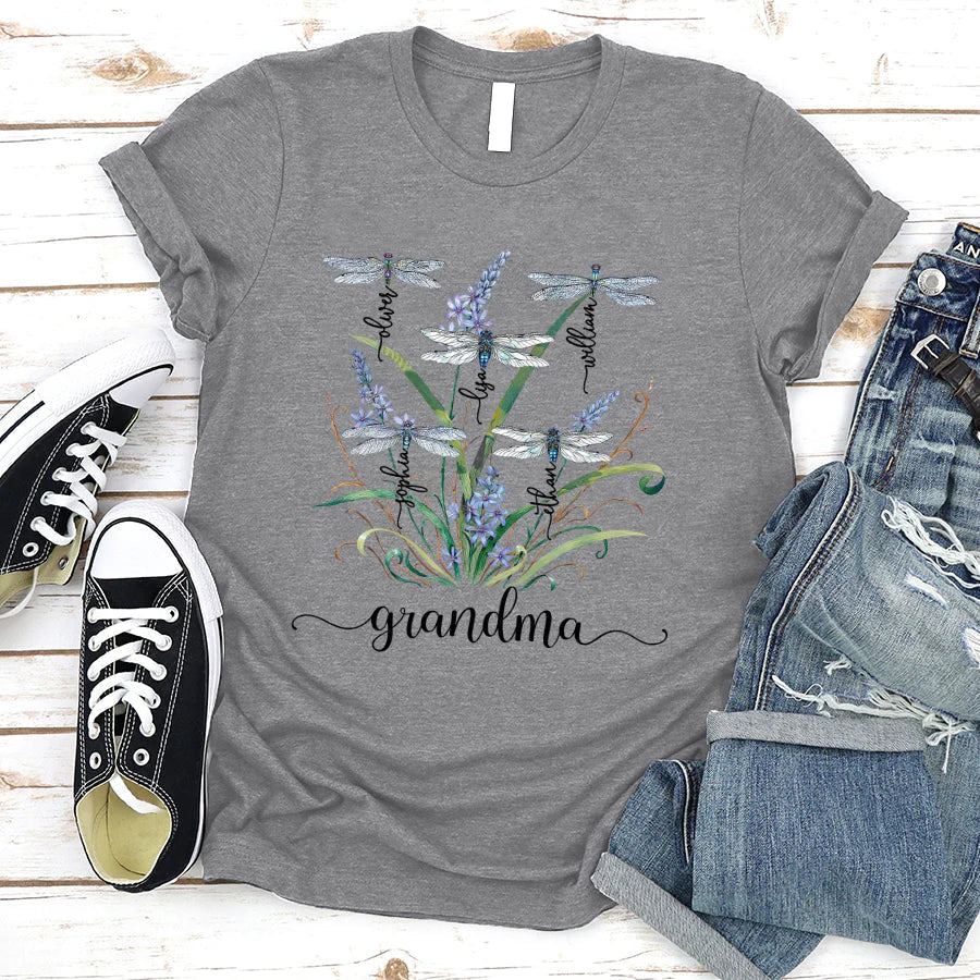 Lofaris Personalized Dragonfly Family Nana Grandkids T-Shirt