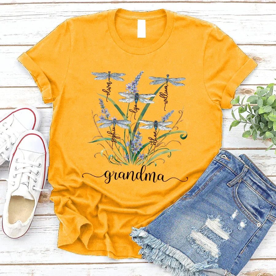 Lofaris Personalized Dragonfly Family Nana Grandkids T-Shirt