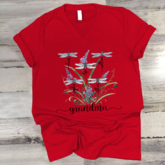 Lofaris Personalized Dragonfly Flower Nana Kids V-Neck T-Shirt