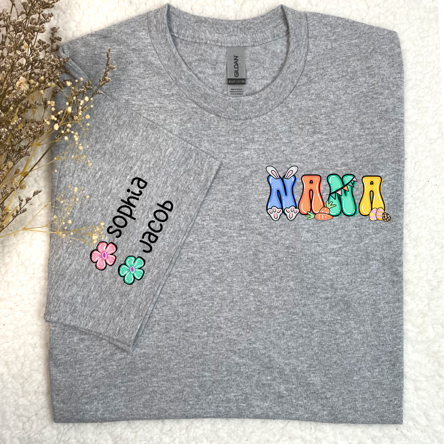 Lofaris Personalized Easter Bunny Flower Nana And Kids T-Shirt