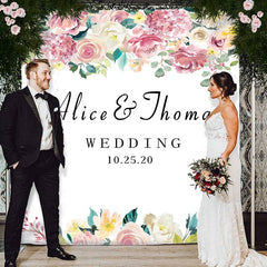 Lofaris Personalized Elegant Pink Flowers Wedding Backdrop