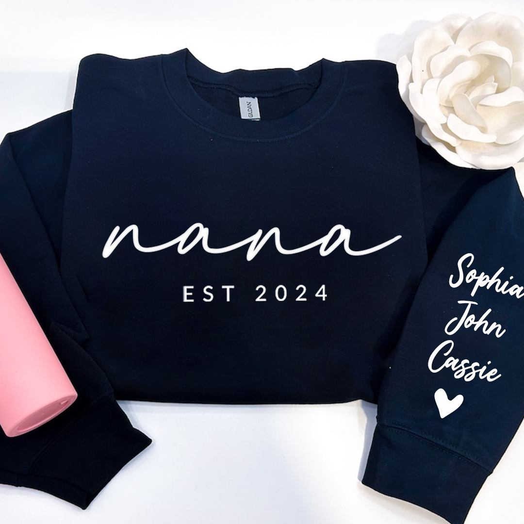 Lofaris Personalized Embossed Nana Est Grandkids Sweatshirt