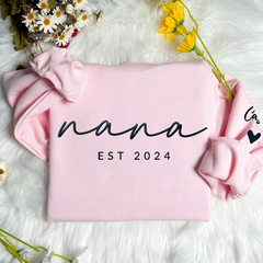Lofaris Personalized Embossed Nana Est Grandkids Sweatshirt