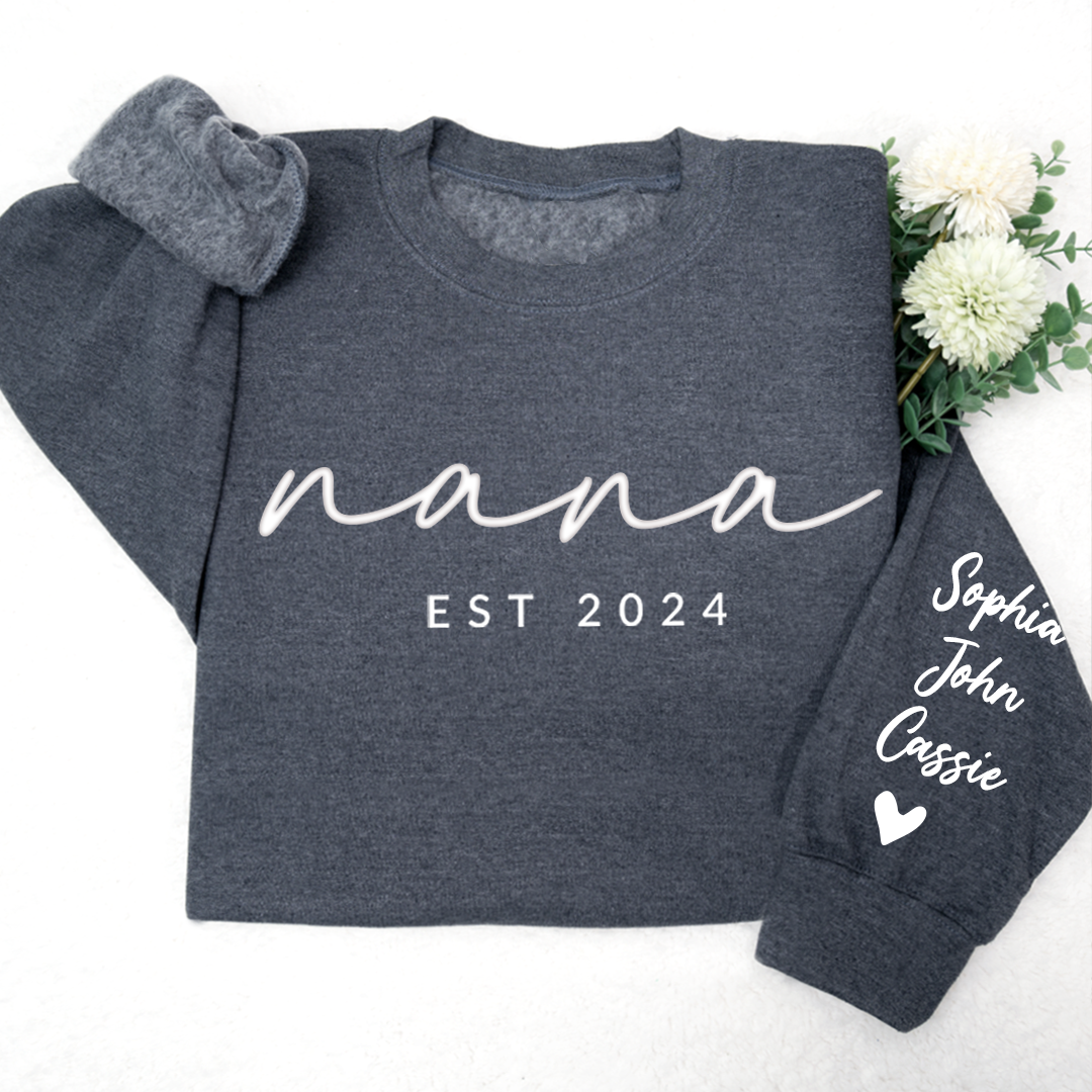 Lofaris Personalized Embossed Nana Est Grandkids Sweatshirt