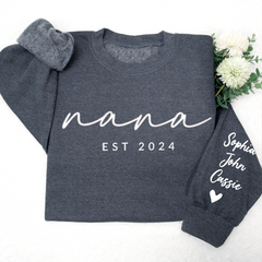 Lofaris Personalized Embossed Nana Est Grandkids Sweatshirt